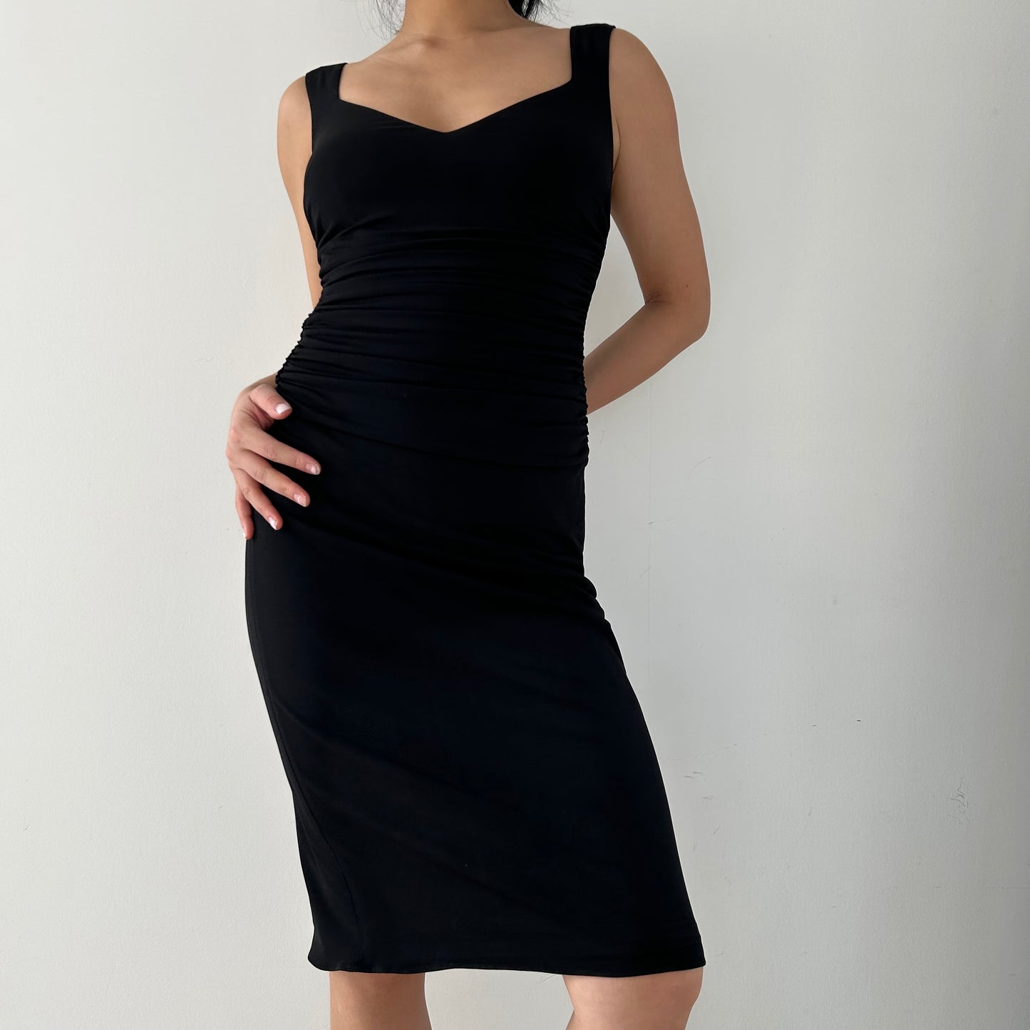 Black Ruched Midi Dress - Small