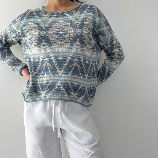 Denim and Supply Ralph Lauren Blue Aztec Print Knit Jumper - Medium