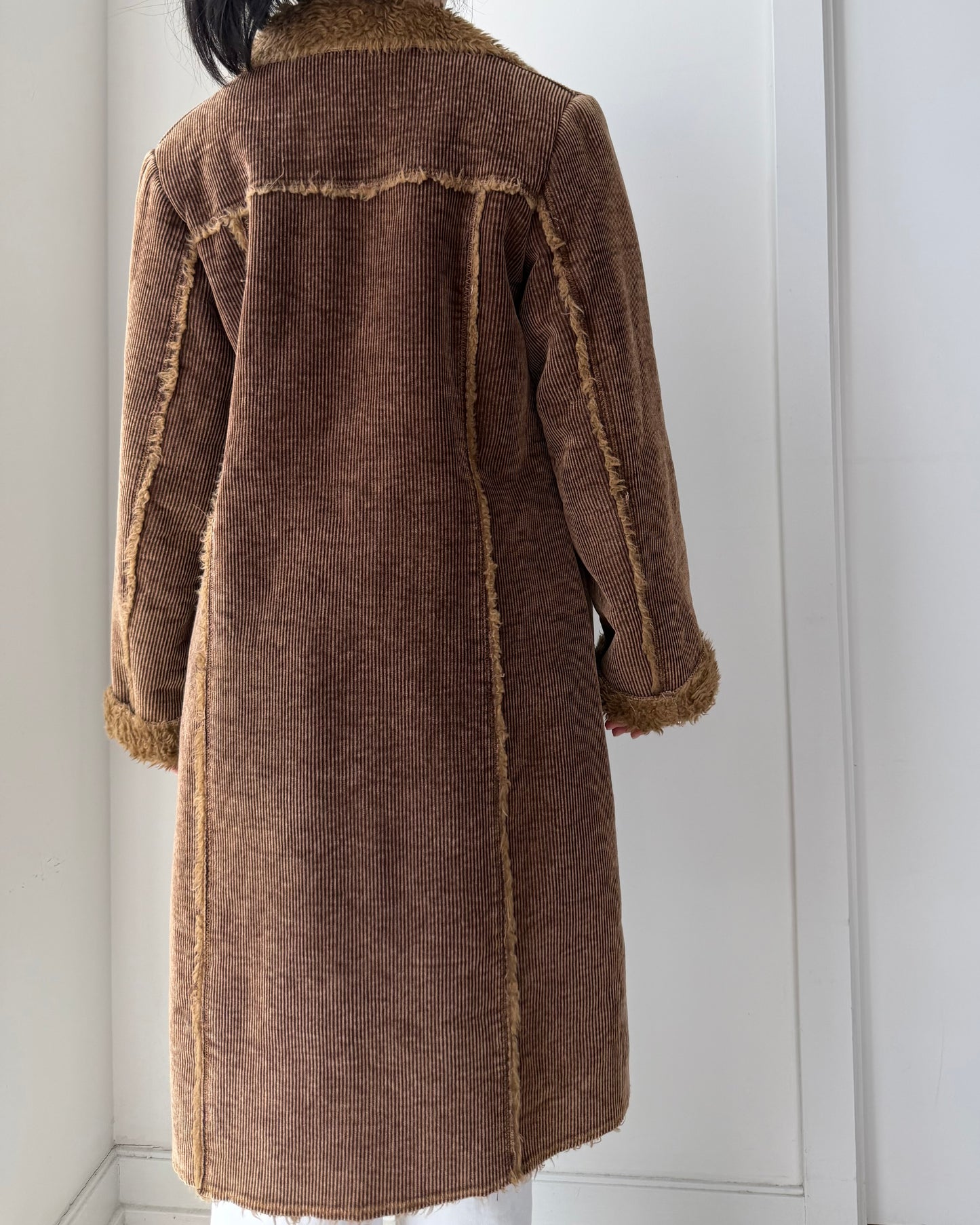 Quickreflex Brown Corduroy Faux Fur Trim Coat - Medium