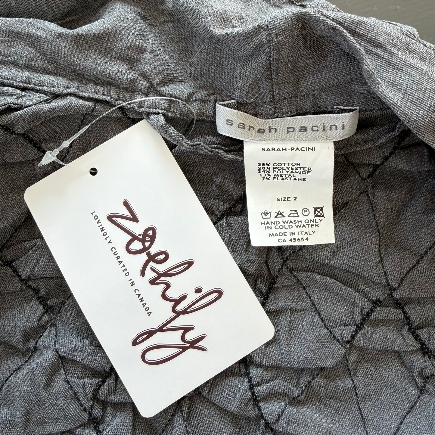 Sarah Pacini Charcoal Crinkled Short Sleeve Blouse - Medium