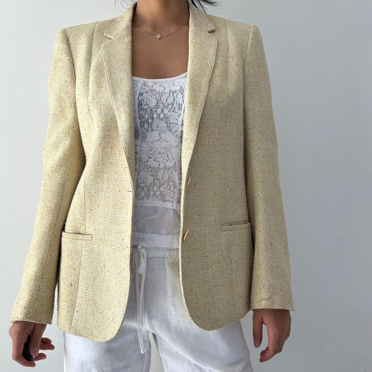 Vintage Butter Yellow Single Breasted Tweed Blazer - Medium