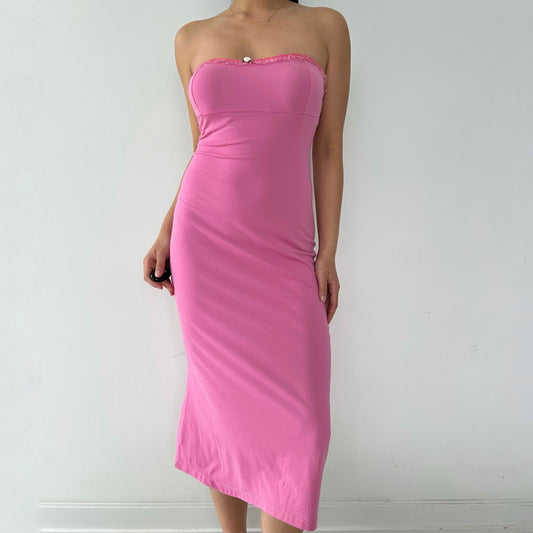 Made in Italy Pink Strapless Rosette Trim Bodycon Dress - X-Small
