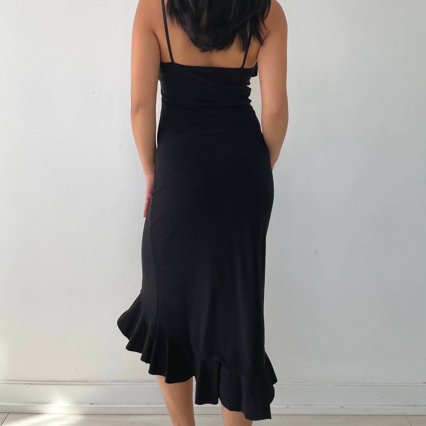 Made in France Black Ruffle Hem Midi Dress - Small