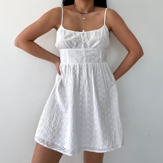 Garage White Broderie Anglaise Strappy Back Mini Sundress - Medium