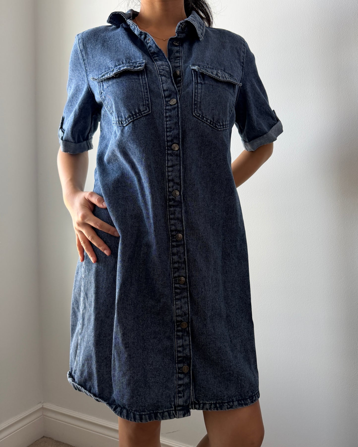 Vero Moda Blue Short Sleeve Denim Shirt Dress - Medium