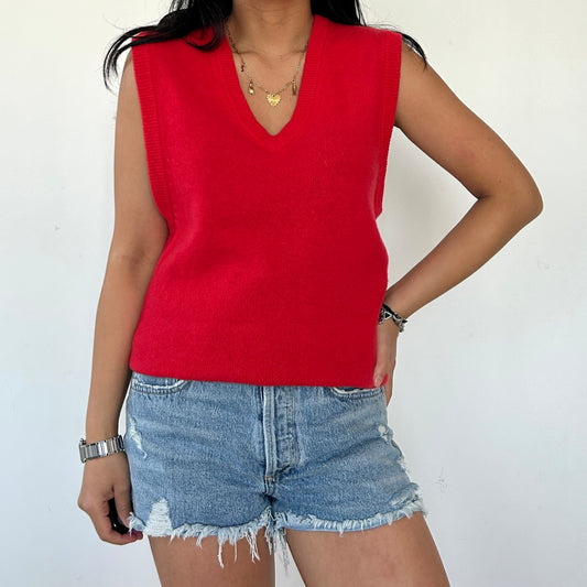 Vintage 1980s Giordano Red Wool Vest - Small