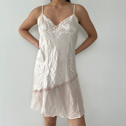 La Senza Lingerie White Lace Trim Silk Short Slip - Medium