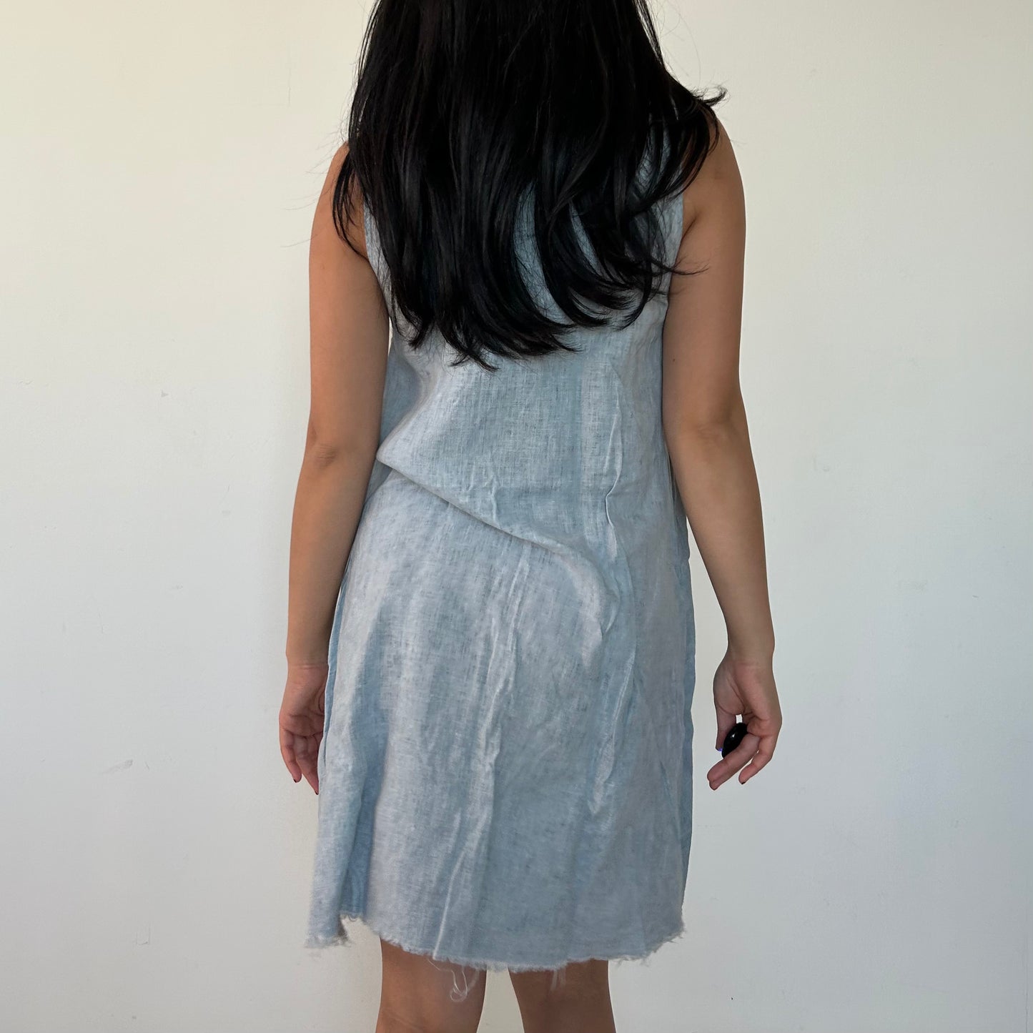 Zara Pale Blue Linen Sleeveless Shift Dress - X-Small