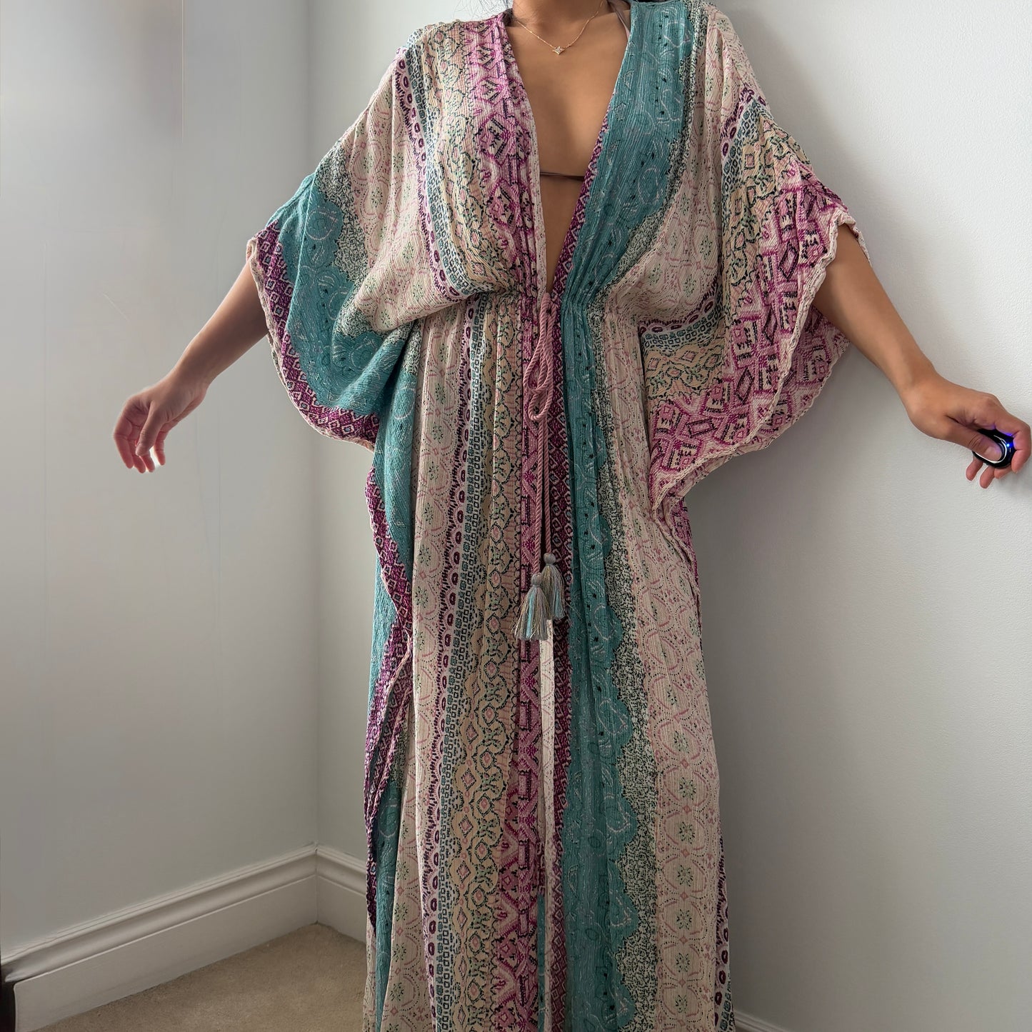 Avery Rayne Multi-Colour Printed Beach Kaftan - Free Size