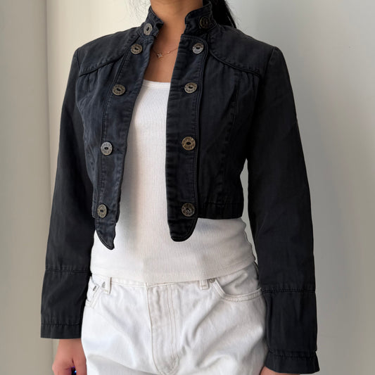 Dark Wash Cropped Military Jacket - Small