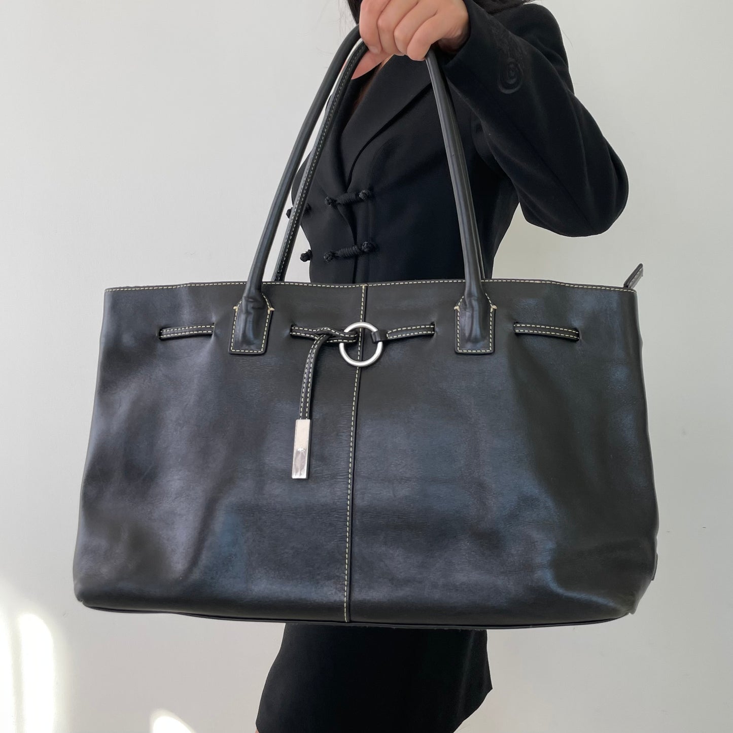 Agnès B. Voyage Black Leather Tote