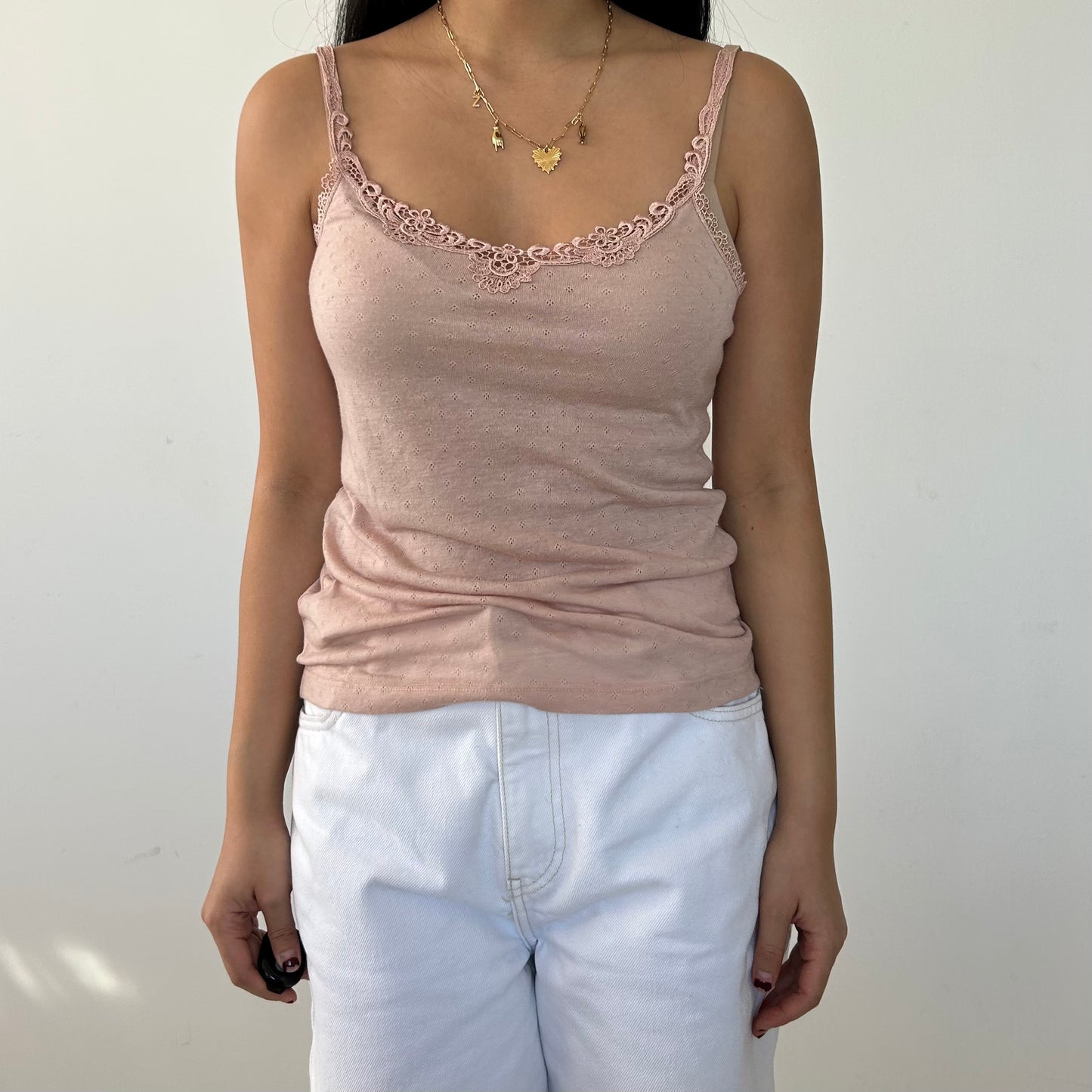 Old Label Mango Pink Pointelle Cami Top - Small