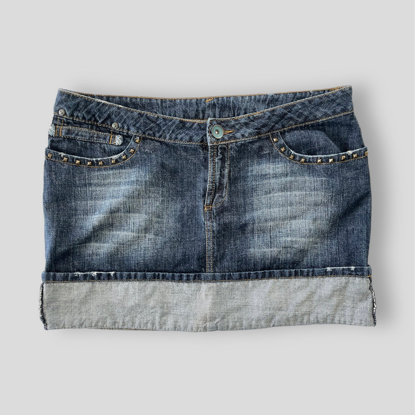 Early 2000s Mango Cuff Mini Denim Skirt - Medium