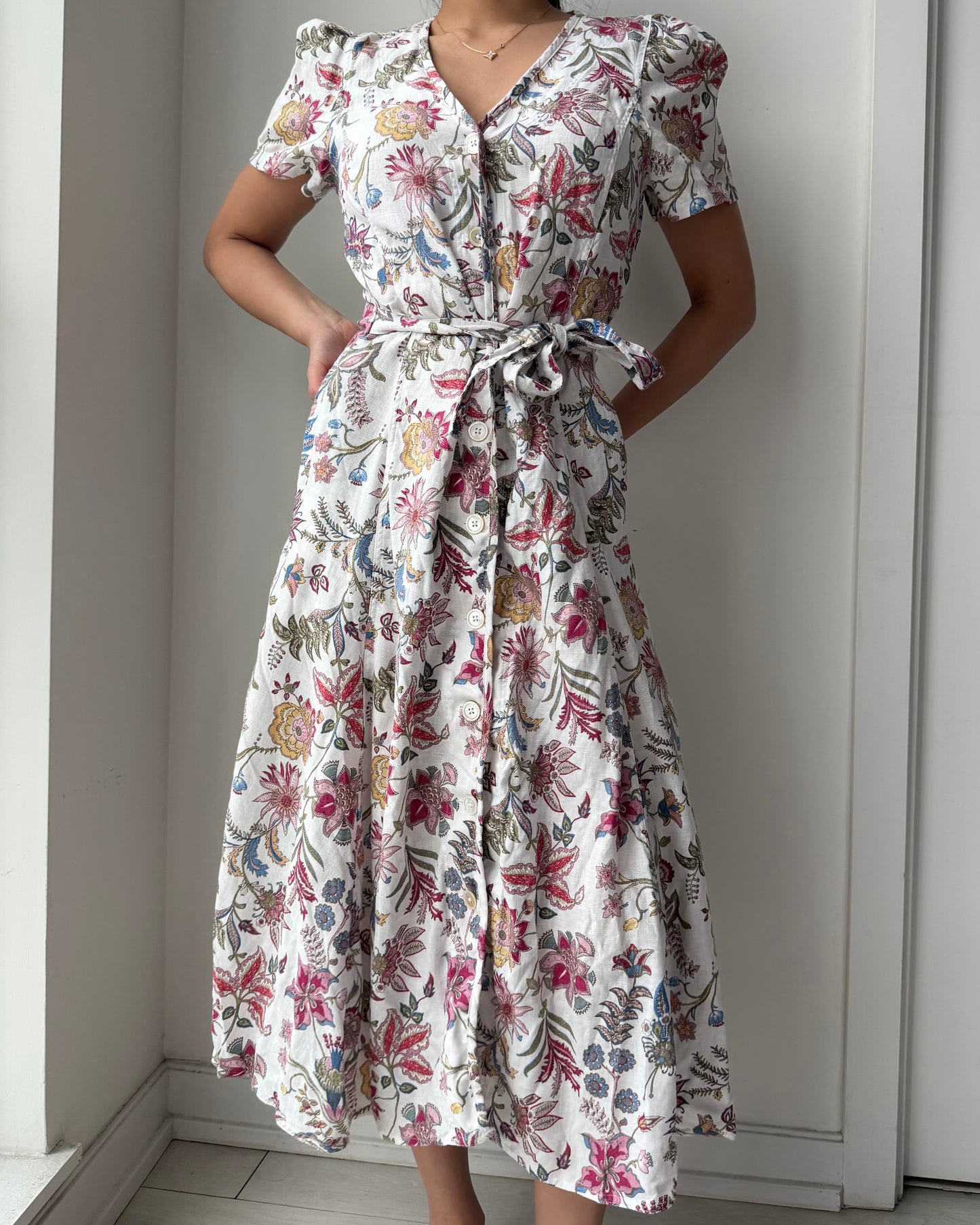 Polo Ralph Lauren White Floral Linen Dress - Medium