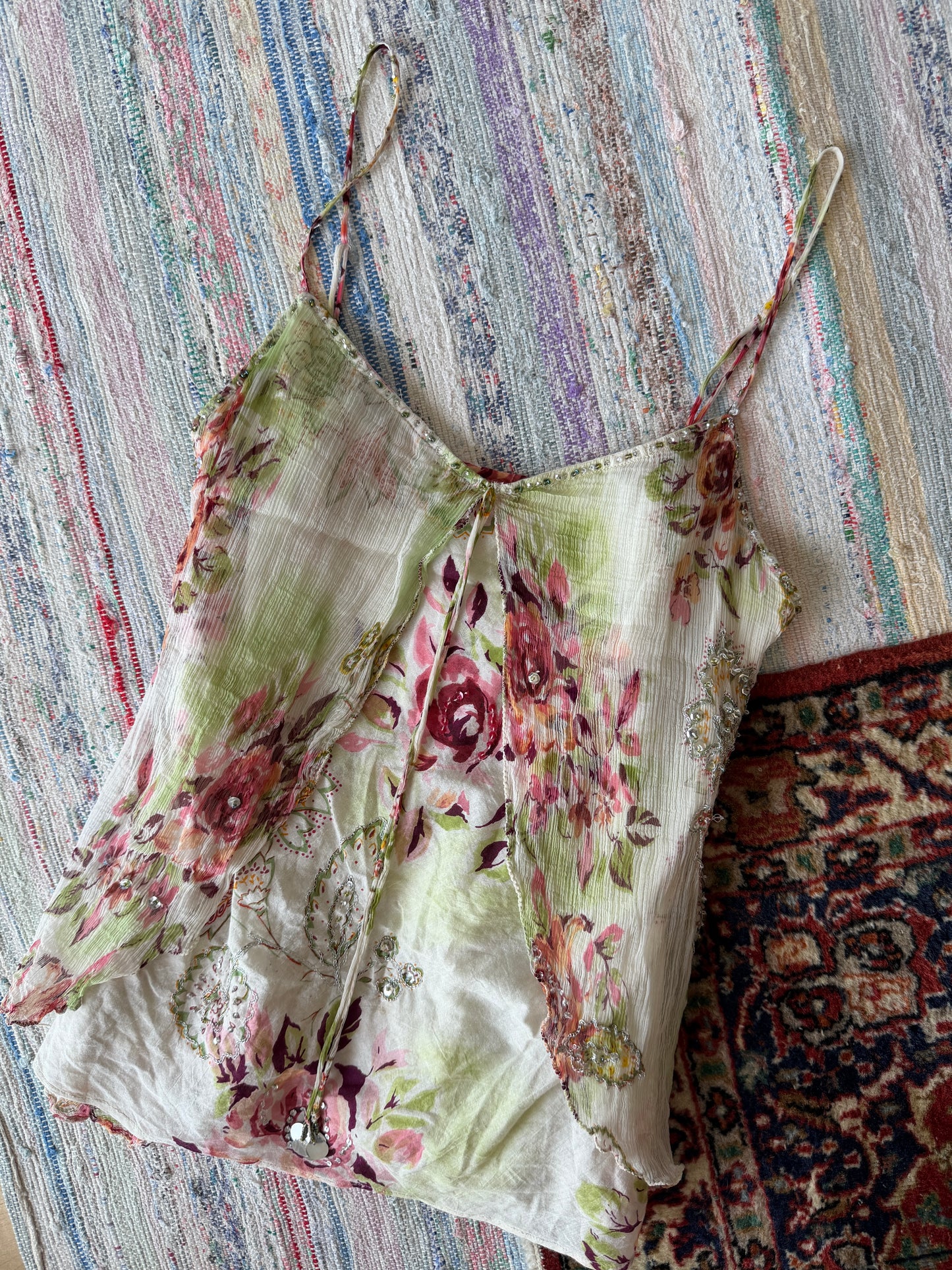 2000s René Derhy Green and Pink Fairy Cami Top - Medium