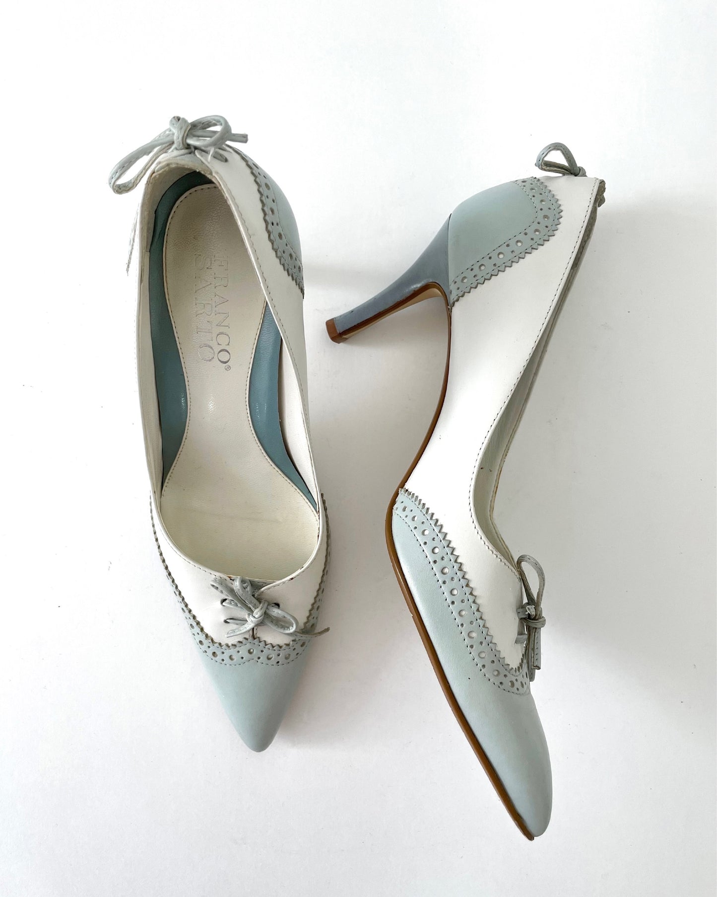 Vintage Franco Sarto Baby Blue and White Stiletto Heel Pump with Broguing - US 6M