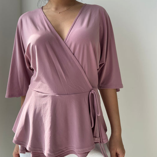 Made in USA Dusty Rose Wrap Peplum Top - Small