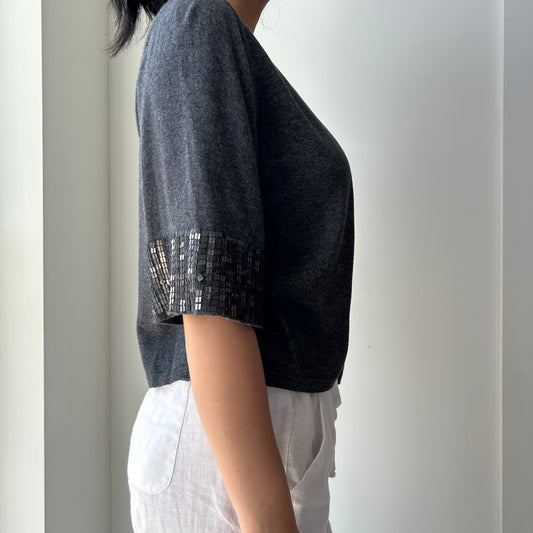 Banana Republic Charcoal Open-Front Cardigan with Sequin Trim - Medium