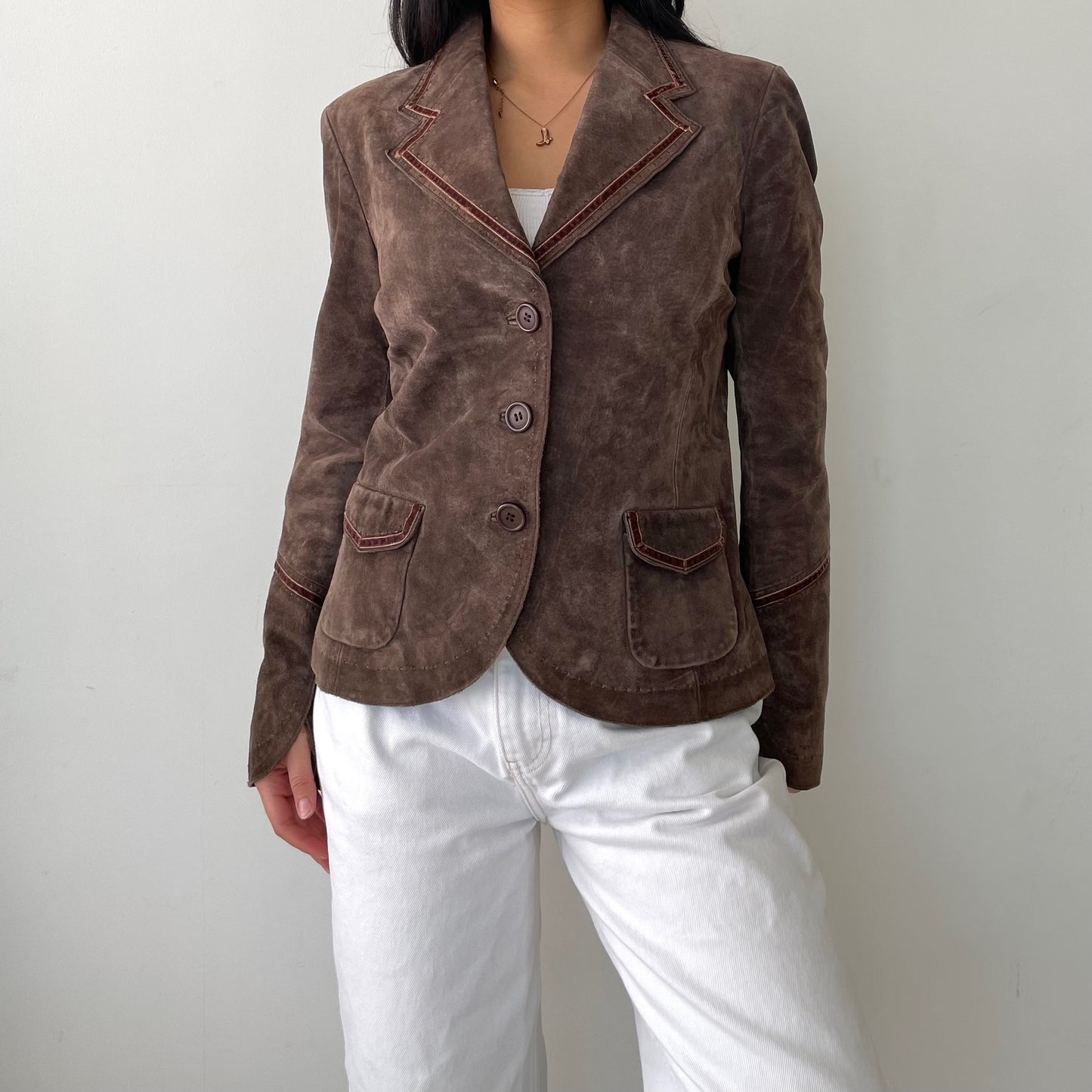 Suede Brown Leather Blazer - Small