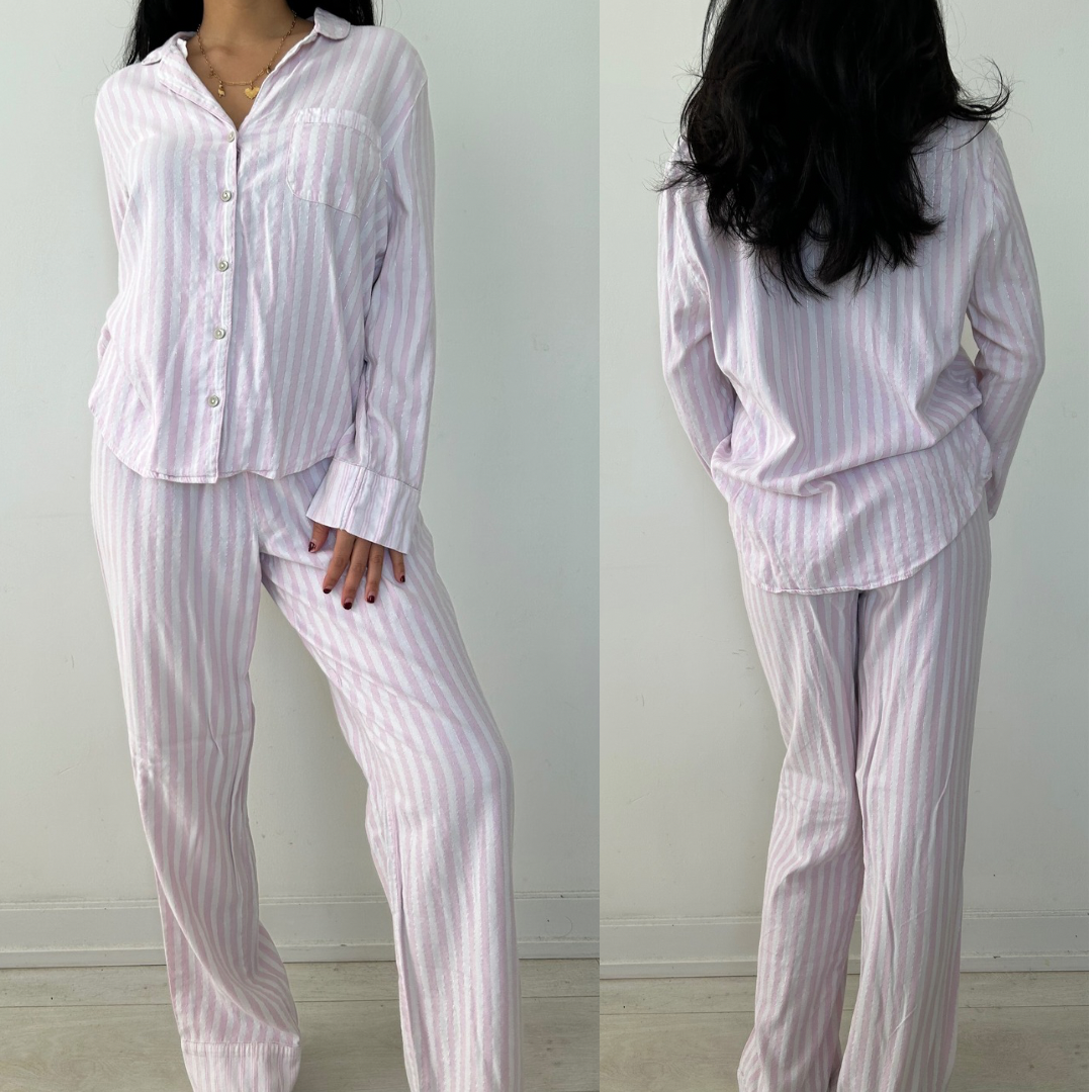 Victoria’s Secret Pink and White Striped Pyjama Set - Medium