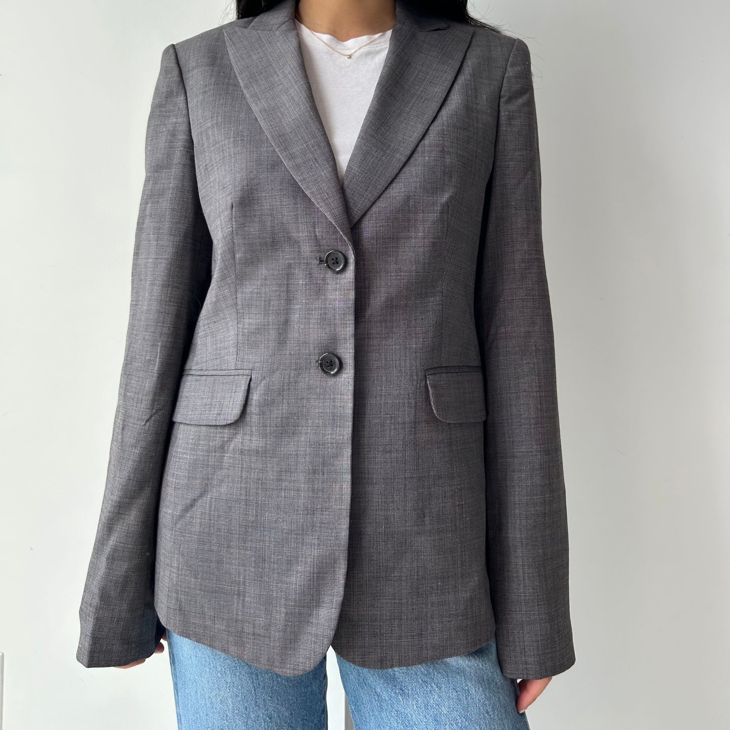 Pink Tartan Grey Wool Blazer - Small