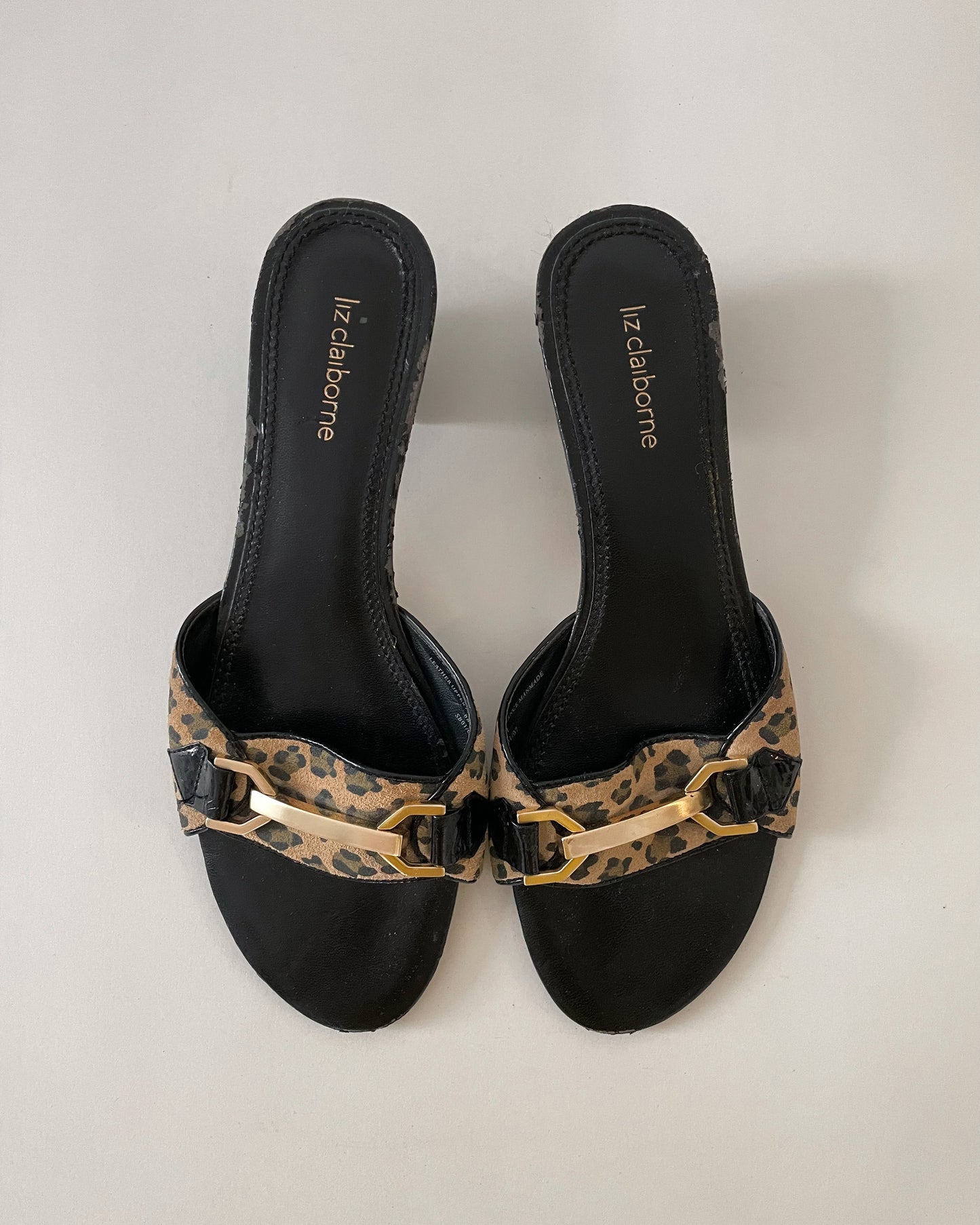 Liz Claiborne Leopard Print Kitten Wedge Heeled Mules - US 8