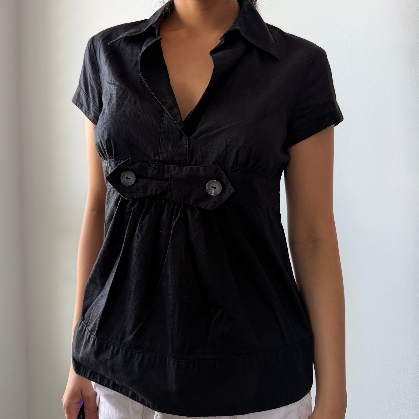 Mexx Black Short Sleeve Collared Blouse - Small