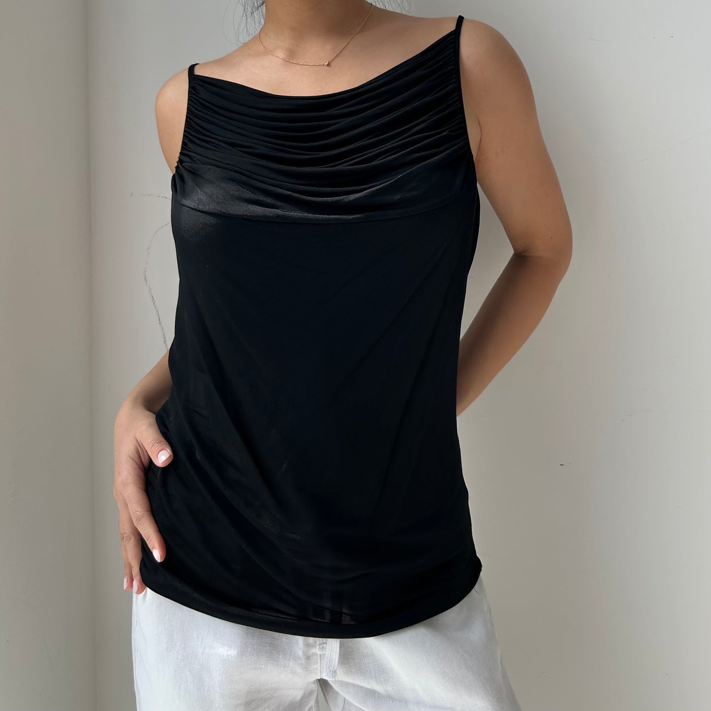 Seventy Black Ruched High Neck Tank - Large