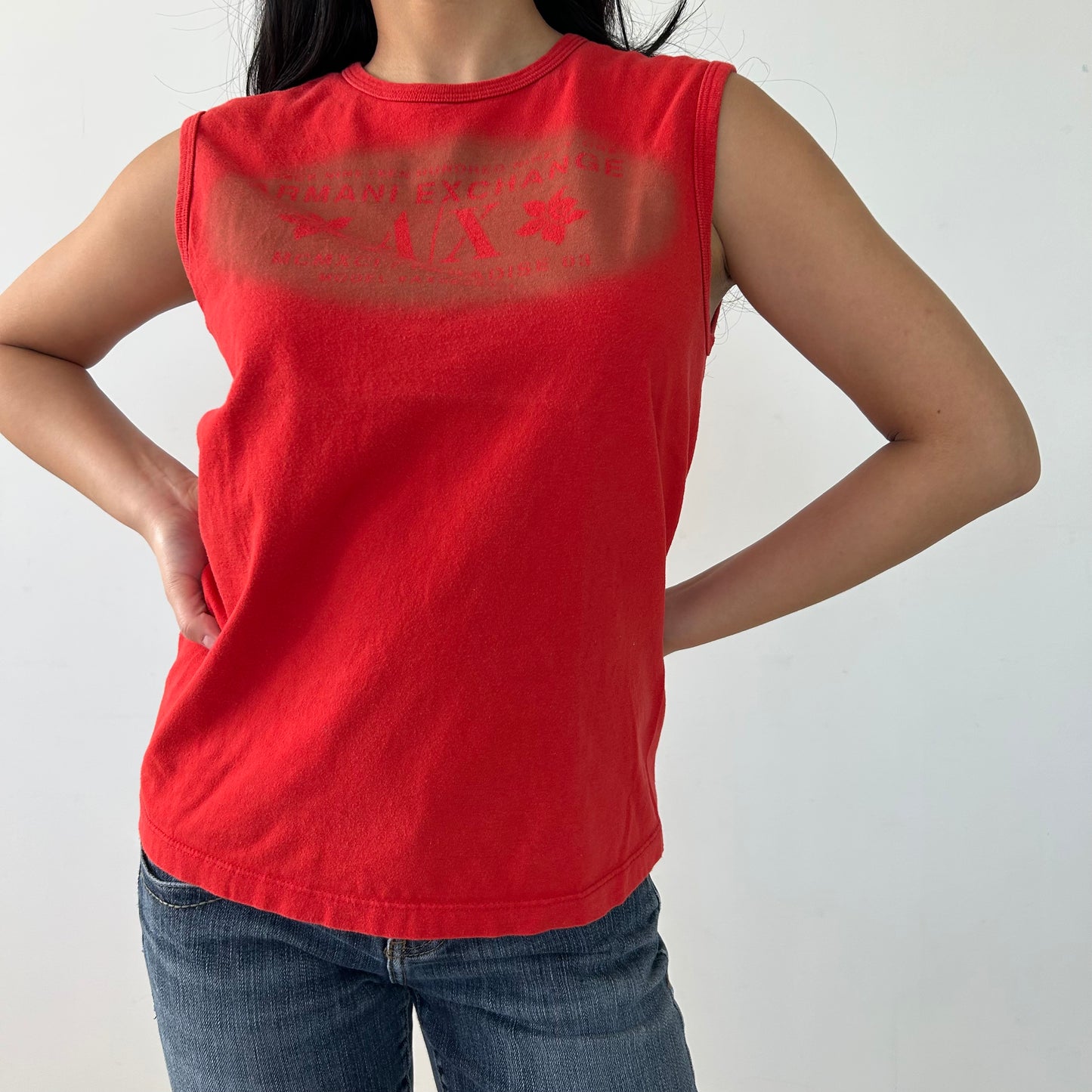 Vintage Made in USA Armani Exchange Red Muscle Tee - Small