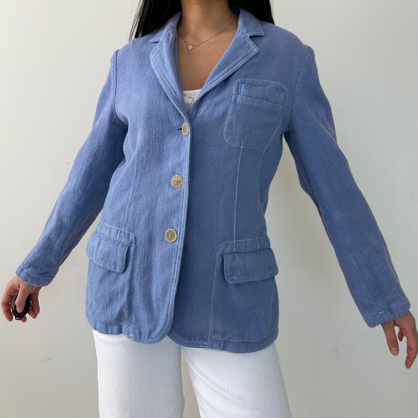 Vintage 1990s Jil Sander Blue Linen Blazer - Medium