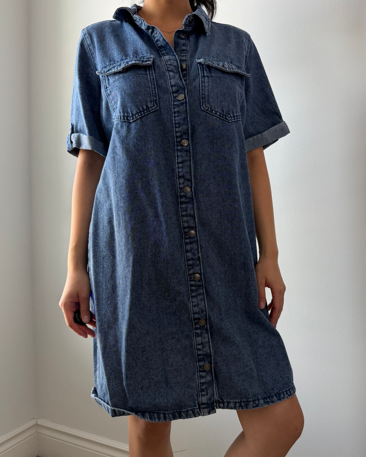 Vero Moda Blue Short Sleeve Denim Shirt Dress - Medium
