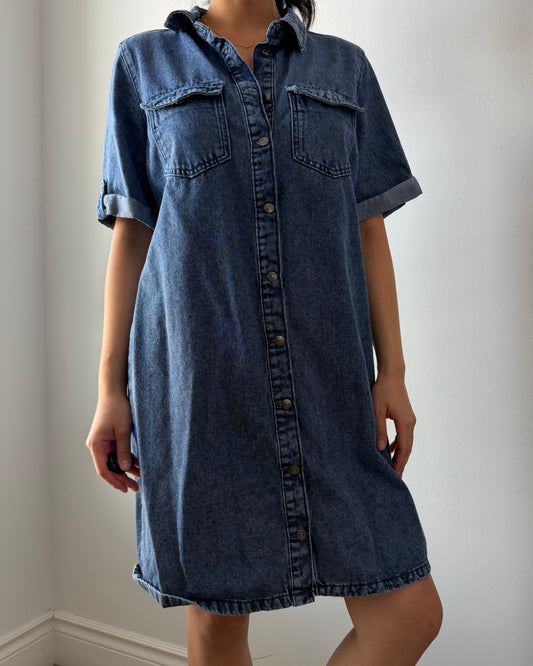 Vero Moda Blue Short Sleeve Denim Shirt Dress - Medium