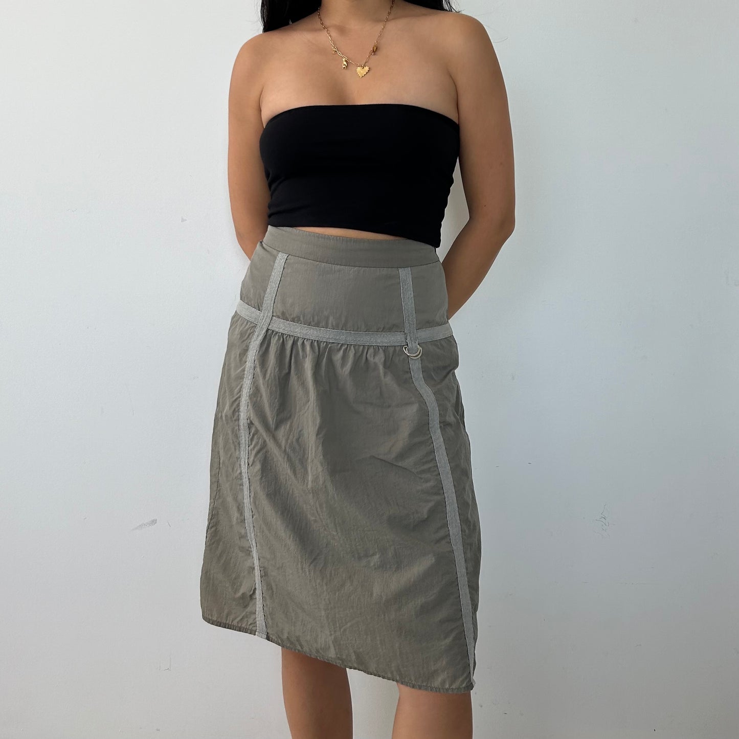 Khaki Green Cargo Knee Length Skirt - X-Small