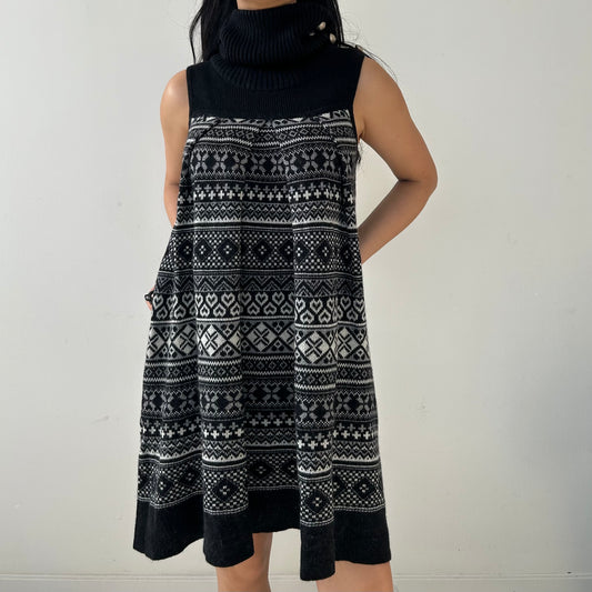 BNWT Jill Stuart Black Angora and Wool Blend Fair Isle Knit Sleeveless Dress - Medium