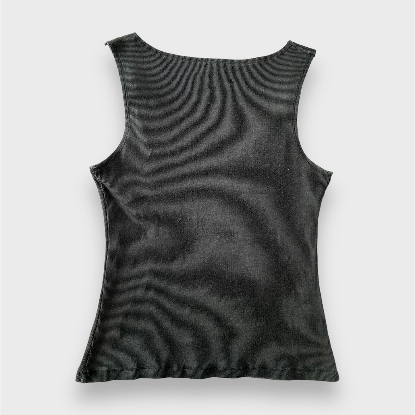 Black Ribbed Tank with Silver Ring Detail - Medium