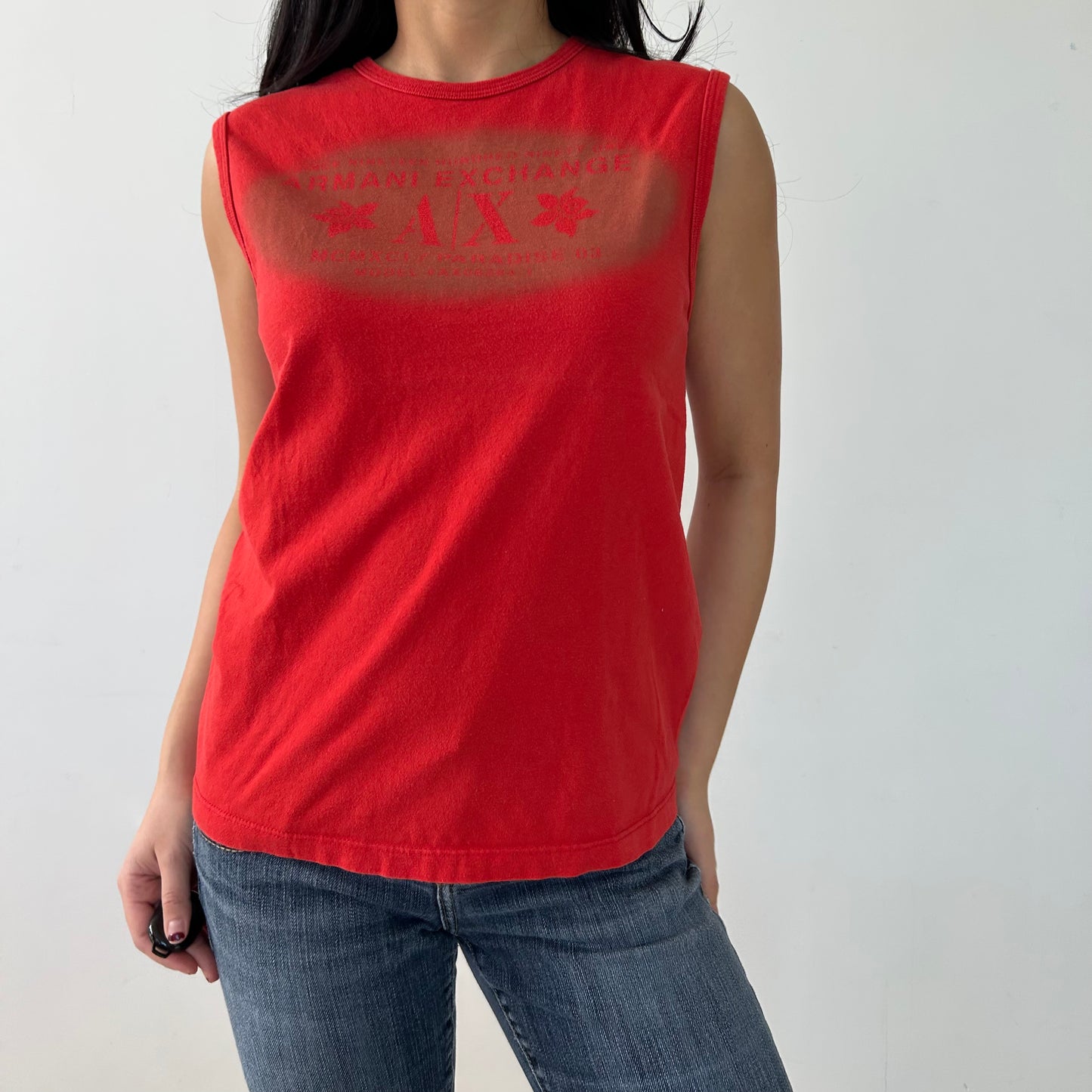 Vintage Made in USA Armani Exchange Red Muscle Tee - Small