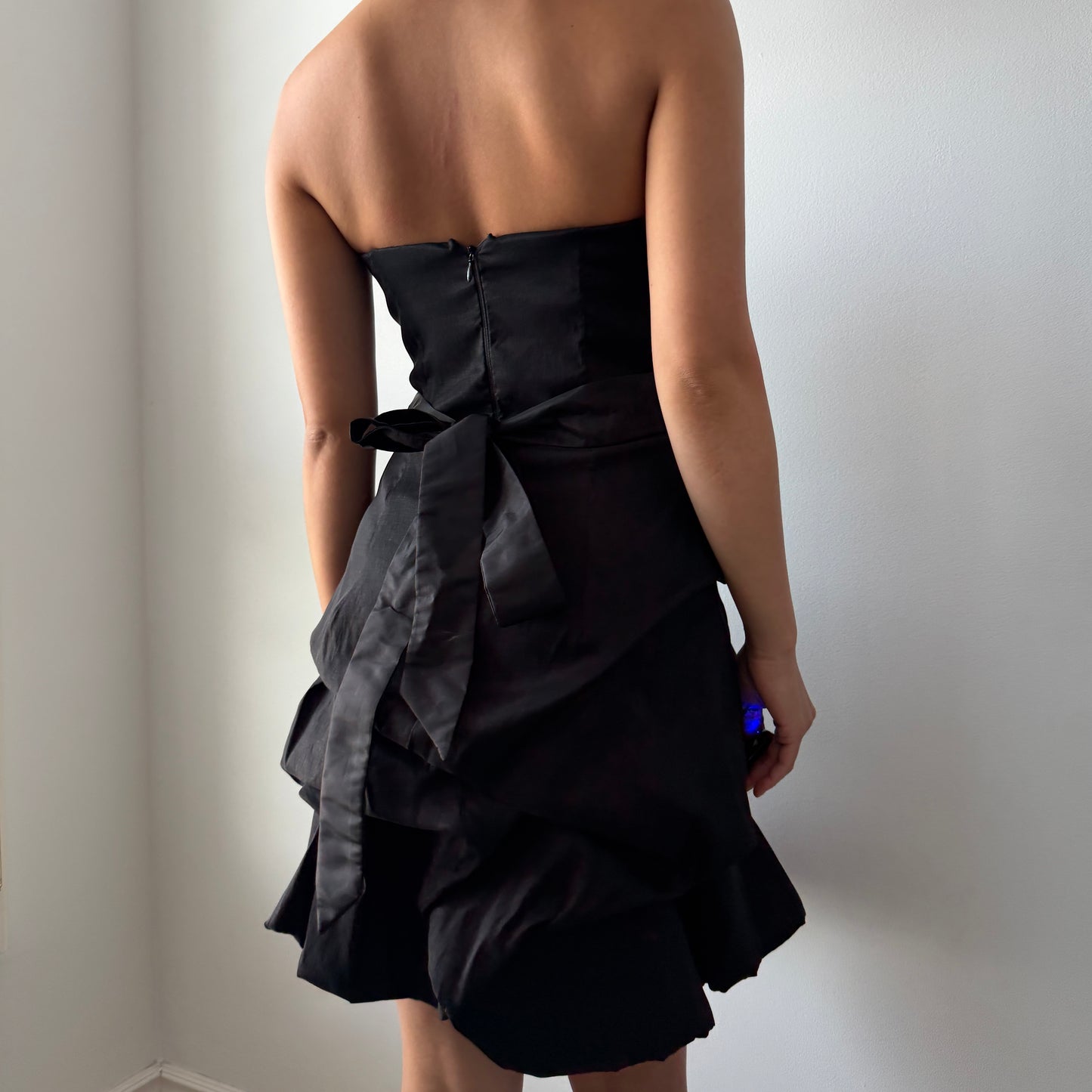 90s Made in USA Fiesta Strapless Black Mini Dress - Small