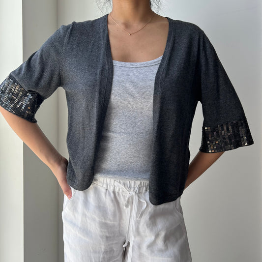 Banana Republic Charcoal Open-Front Cardigan with Sequin Trim - Medium
