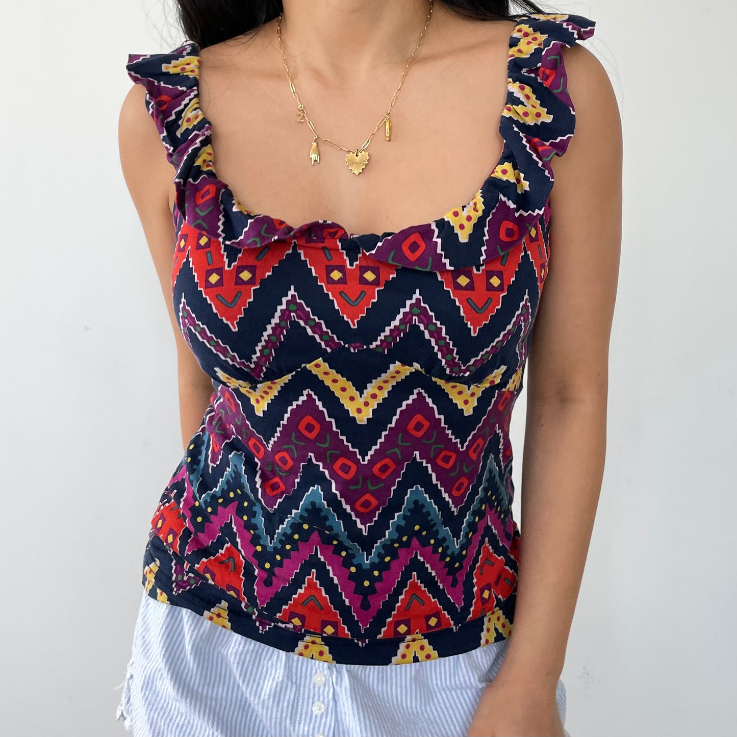 Marc by Marc Jacobs Bright Navy Multicolour Chevron Print Tank - X-Small