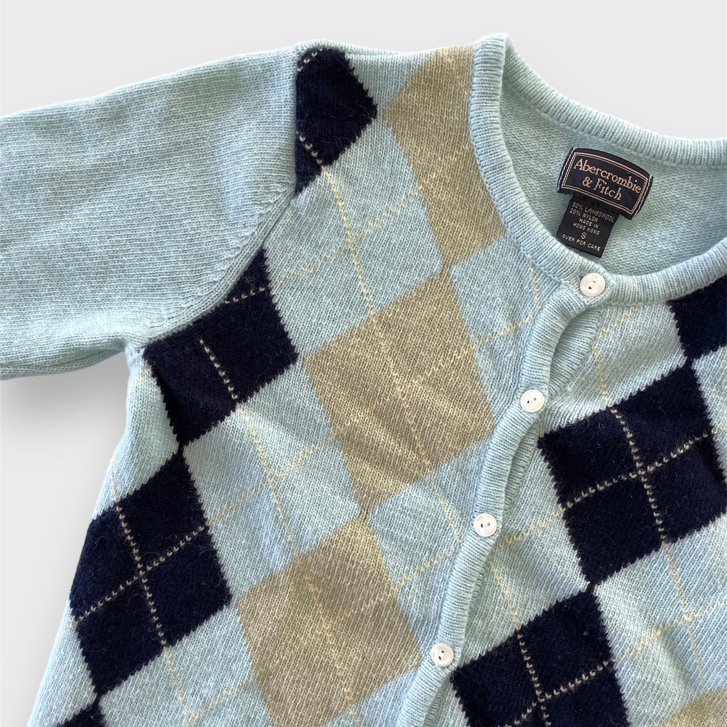 Vintage 90s Made in Hong Kong Abercrombie and Fitch Blue Wool Argyle Cardigan - X-Small