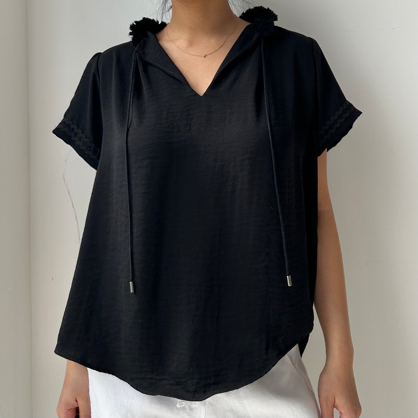 Sabina Musayev Black Short Sleeve Blouse - Medium