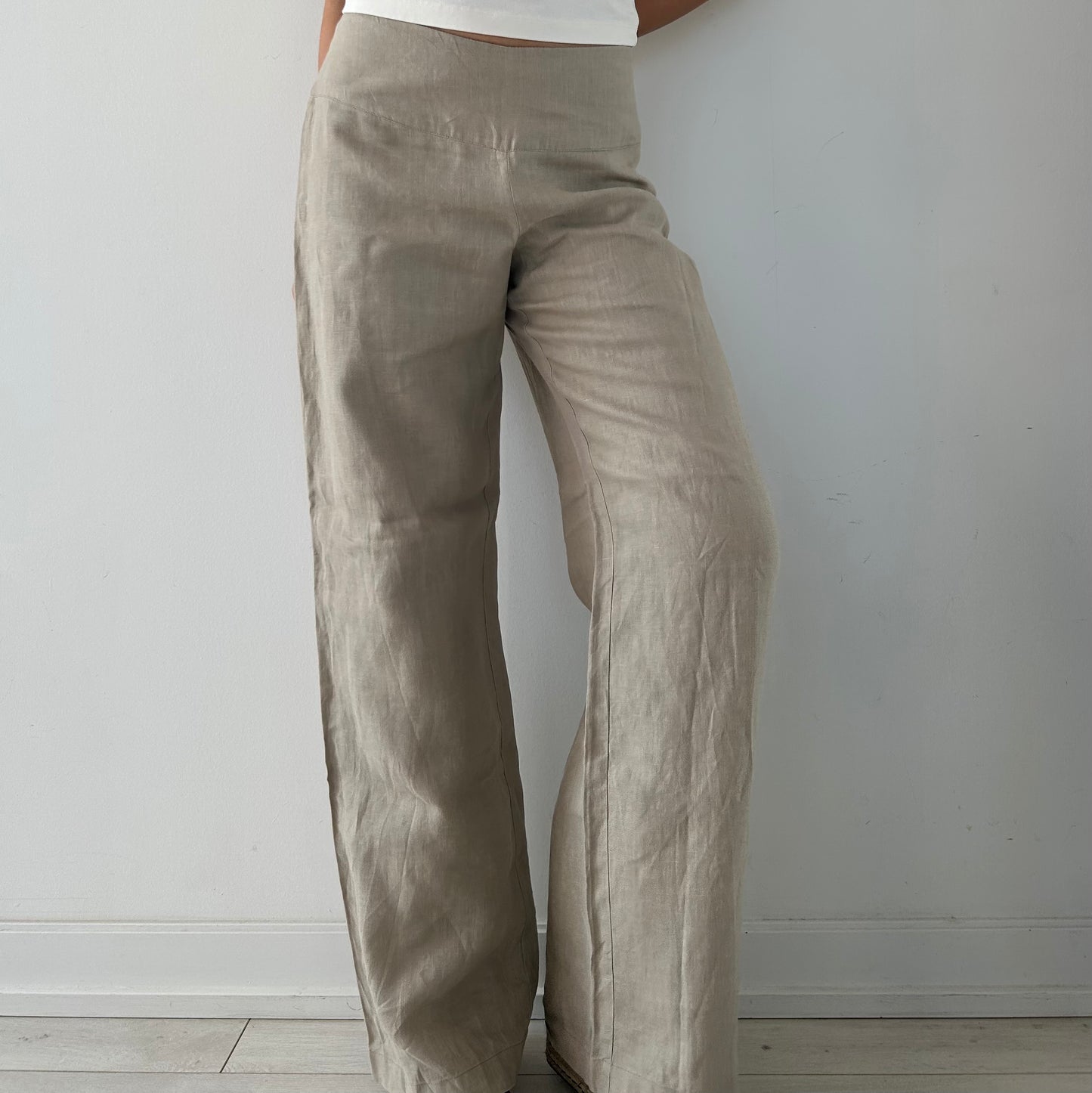 Sarah Pacini Beige Linen Pants - Medium