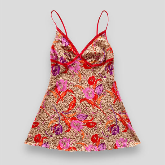 Red and Pink Leopard Print Lingerie Top - Medium