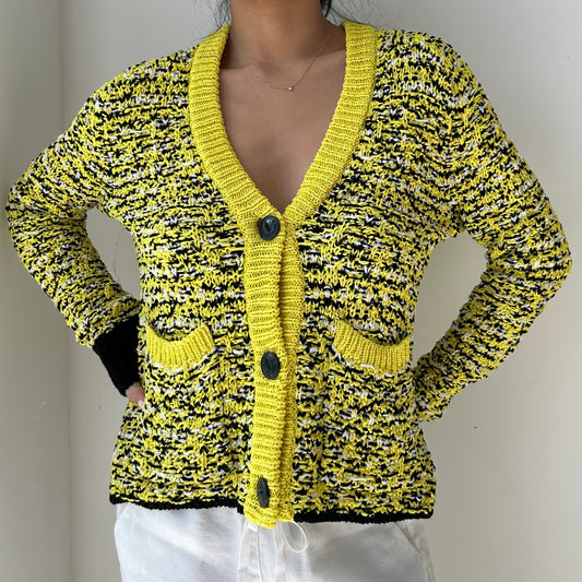 Rag & Bone Yellow and Black V-Neck Cardigan - Medium