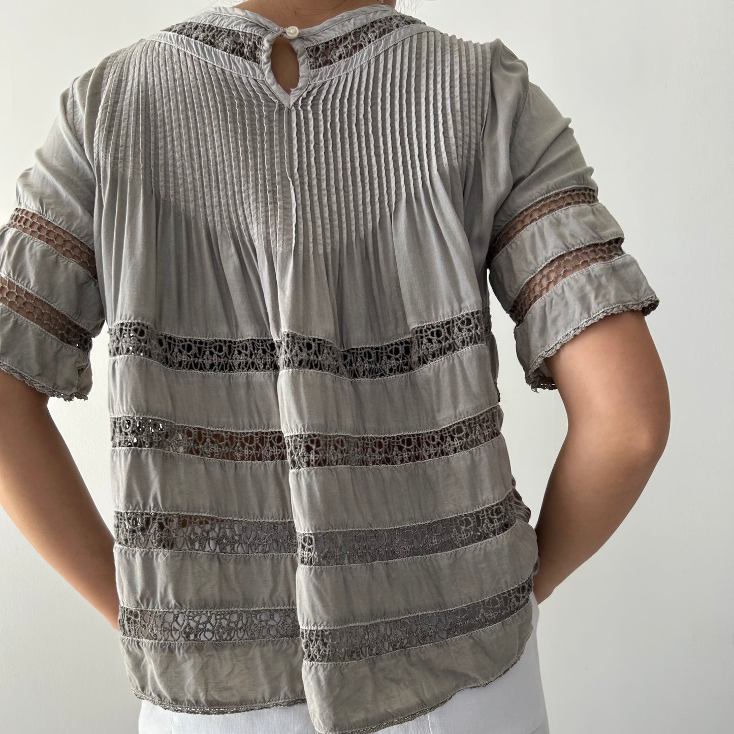 Wilfred Grey Lace Insert Pleated Blouse - X-Small