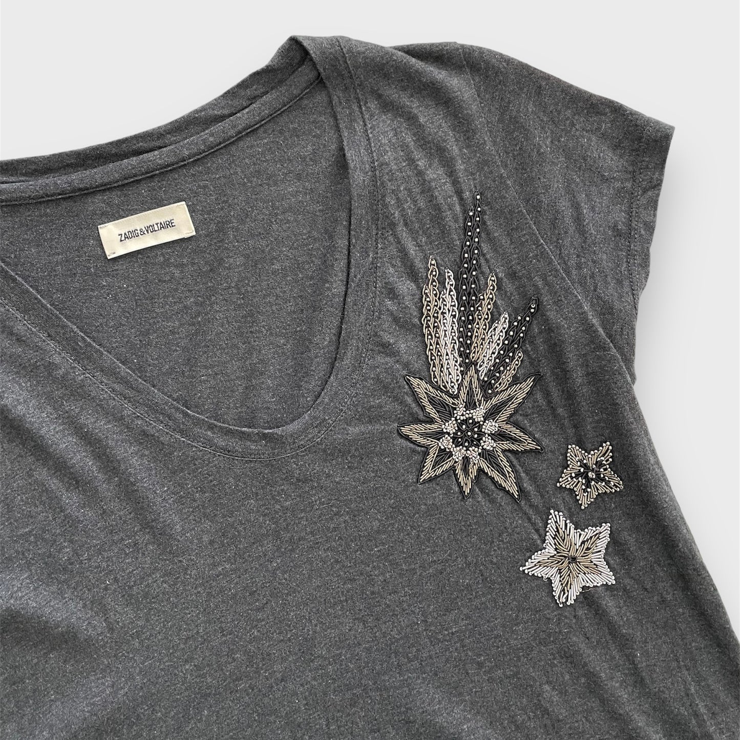 Zadig & Voltaire Grey Embellished Star Tee - Small