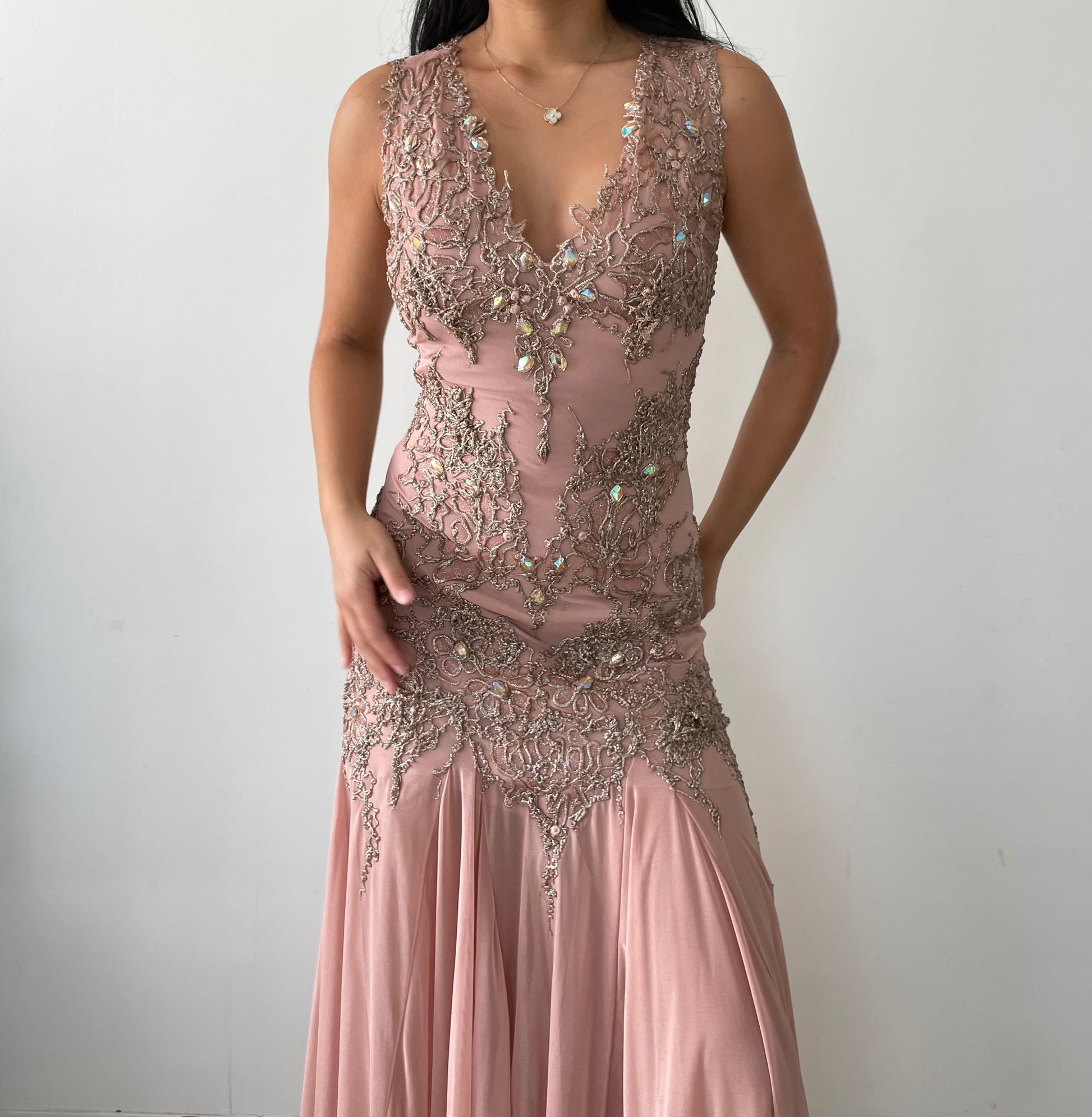Ema Savahl Couture Pink Hand-Painted Gown with Rhinestones