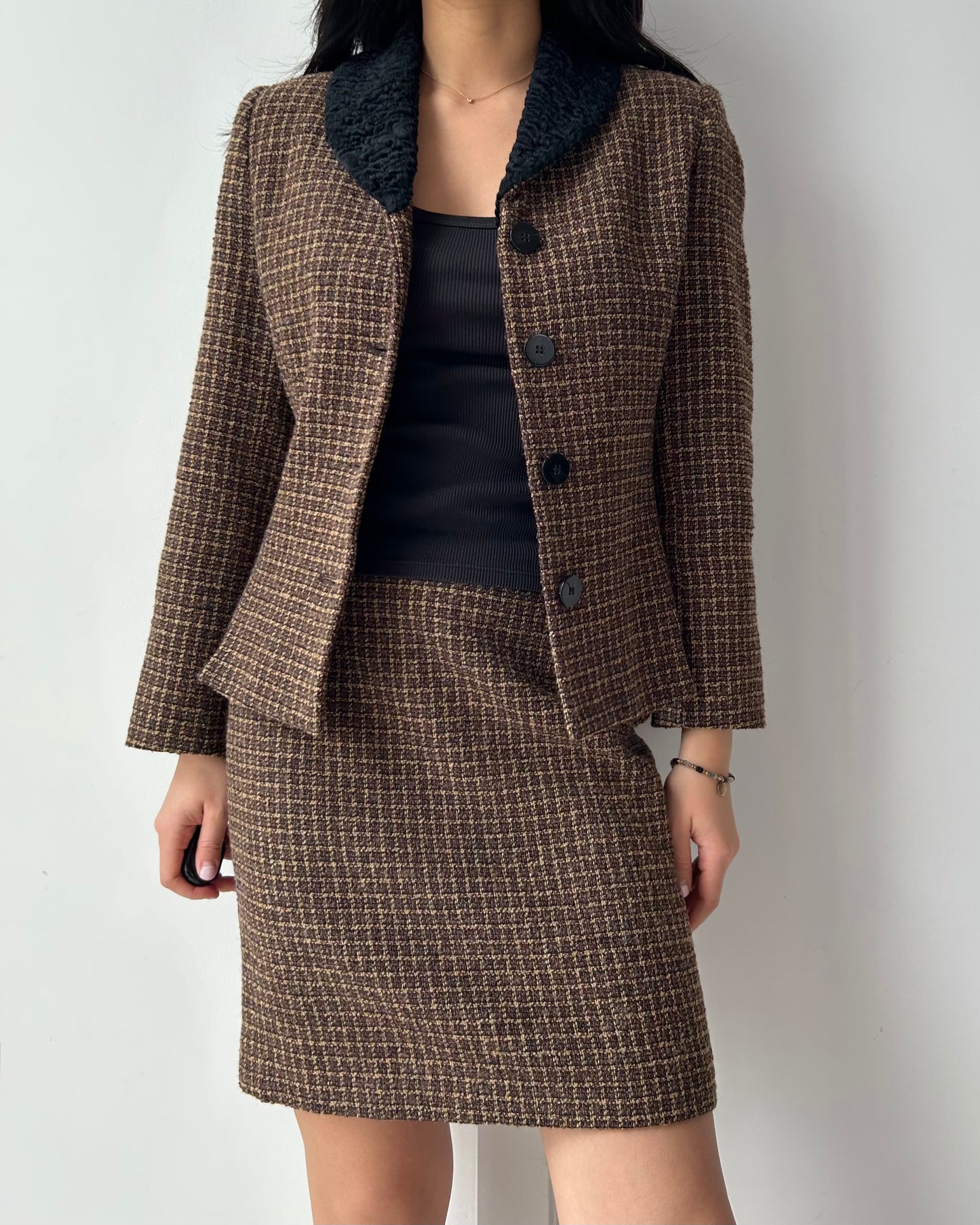 1980s Made in Canada Wool Skirt Suit in Brown Tweed - Small