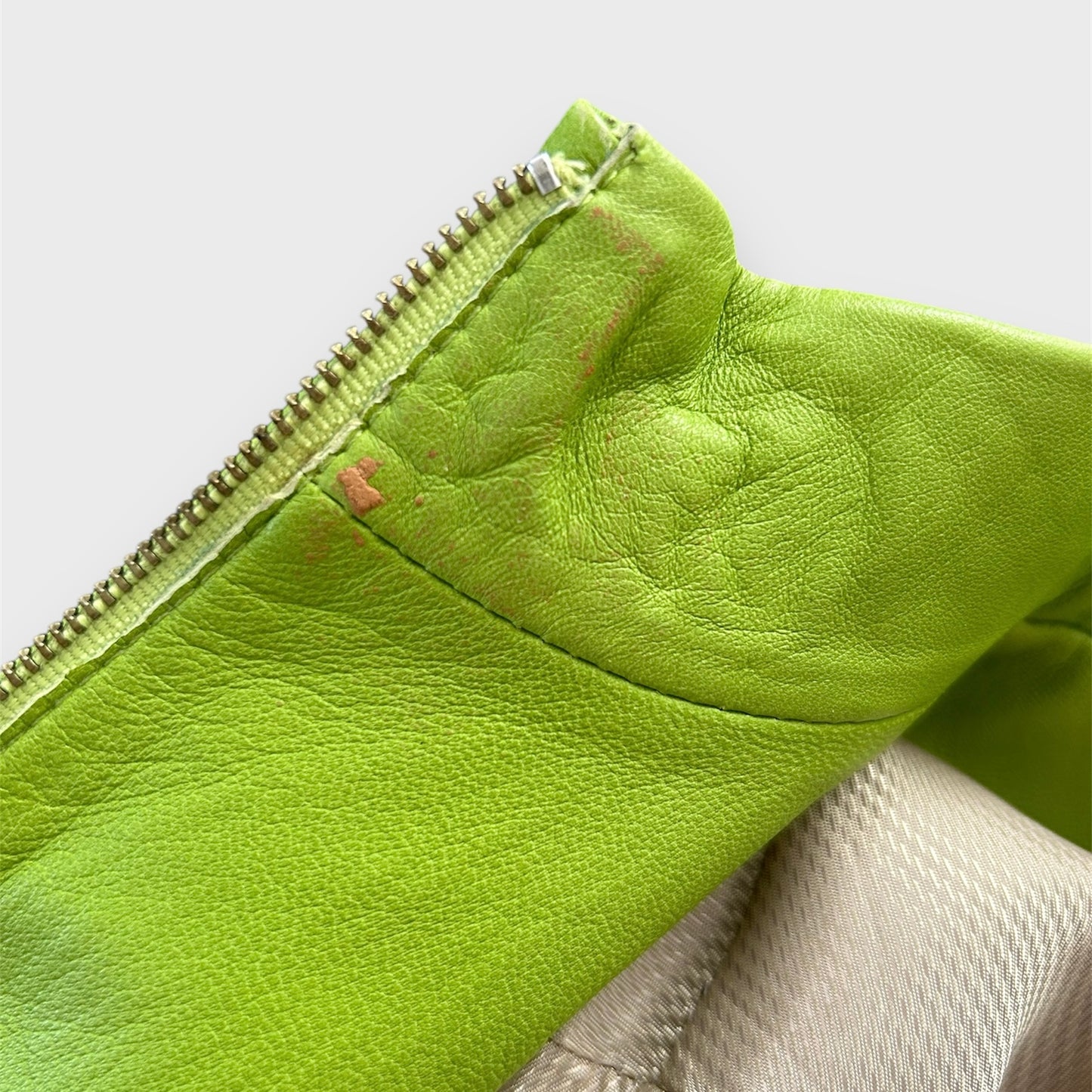 Lime Green Lambskin Leather Racing Jacket - X-Small