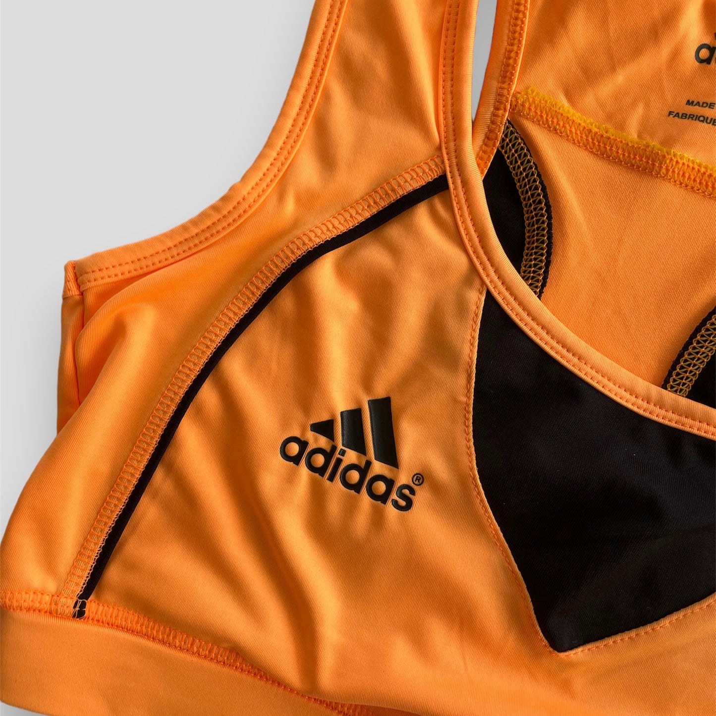 Adidas Neon Orange and Black Sports Bra - Small/Medium